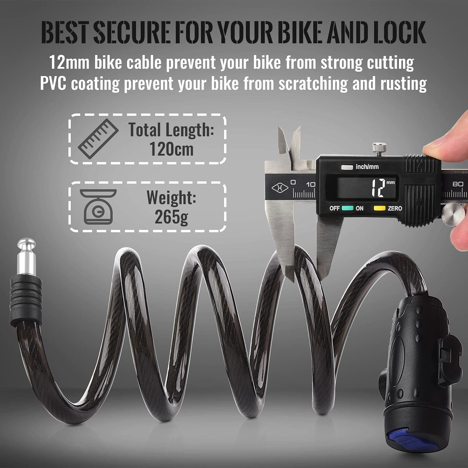 1.2m 2 Keys Bicycle Lock Bike Cable Locks Motorcycle Lock  Mounting Bracket Scooter Lock - Next Deals AU