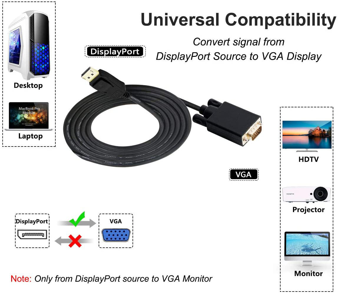 1.8M Display Port DP Male To VGA/M Cable Converter Connector Adaptor - Next Deals AU
