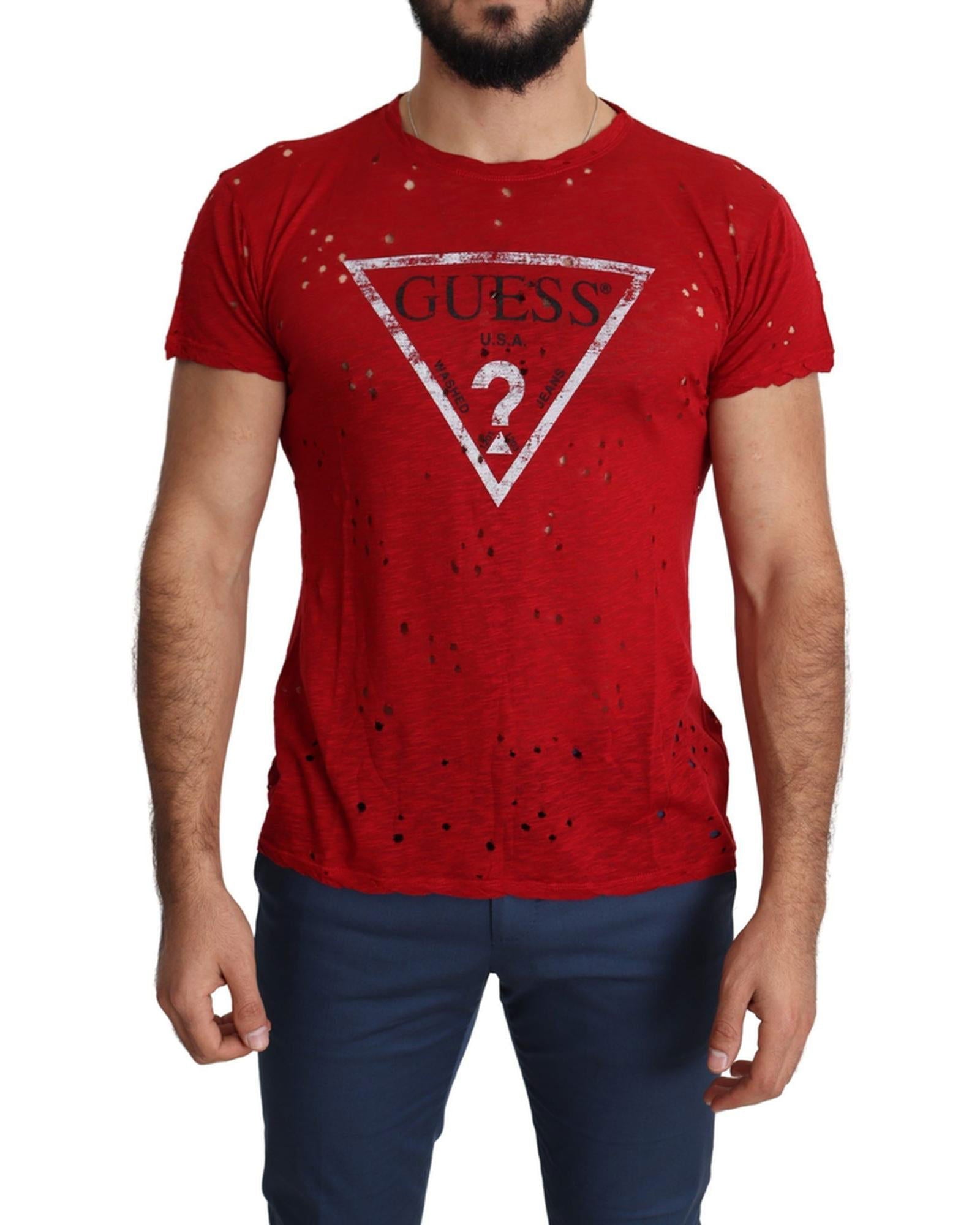 100% Authentic Red Cotton Stretch T-Shirt with Round Neck and Short Sleeves M Men - Next Deals AU