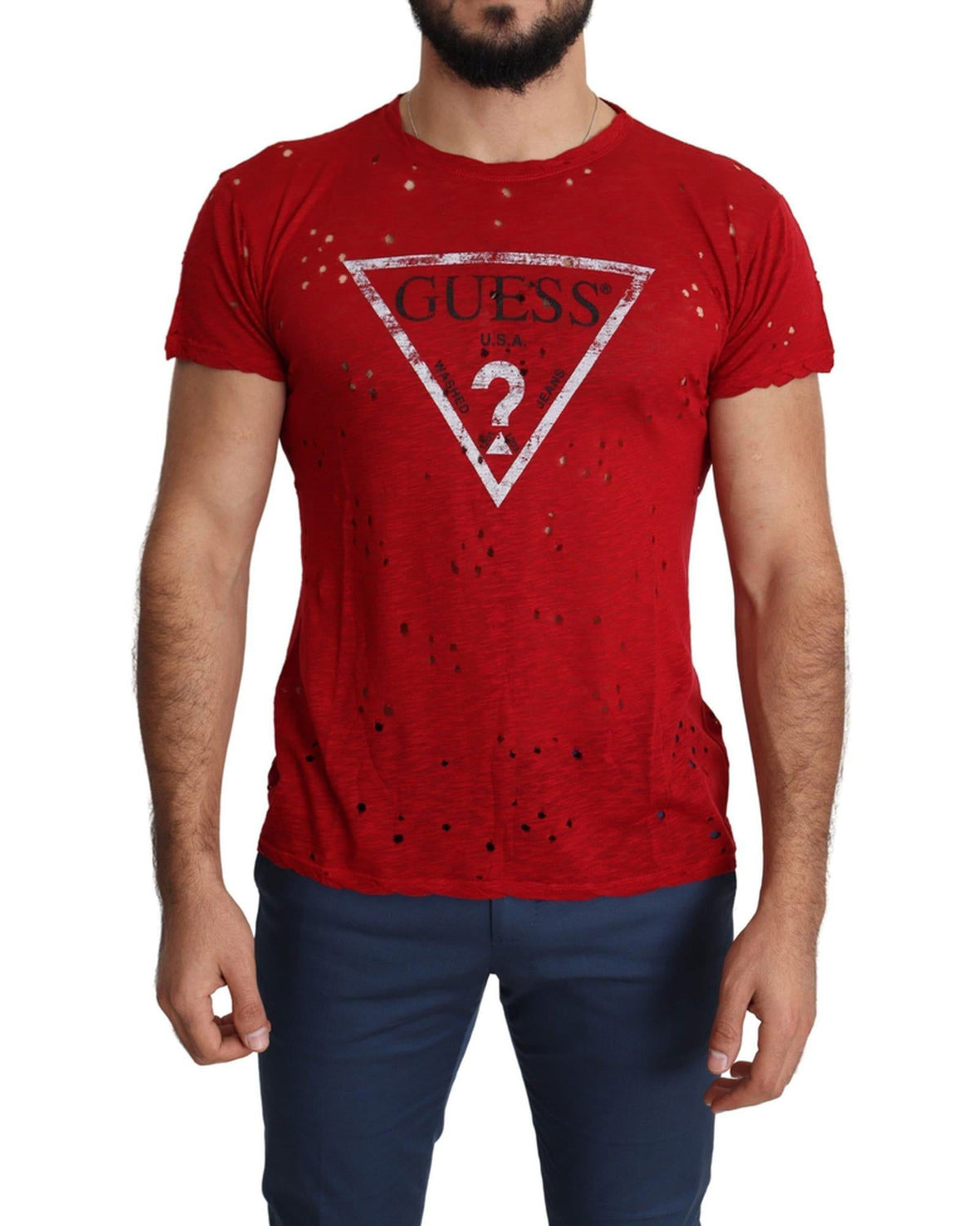 100% Authentic Red Cotton Stretch T-Shirt with Round Neck and Short Sleeves M Men - Next Deals AU