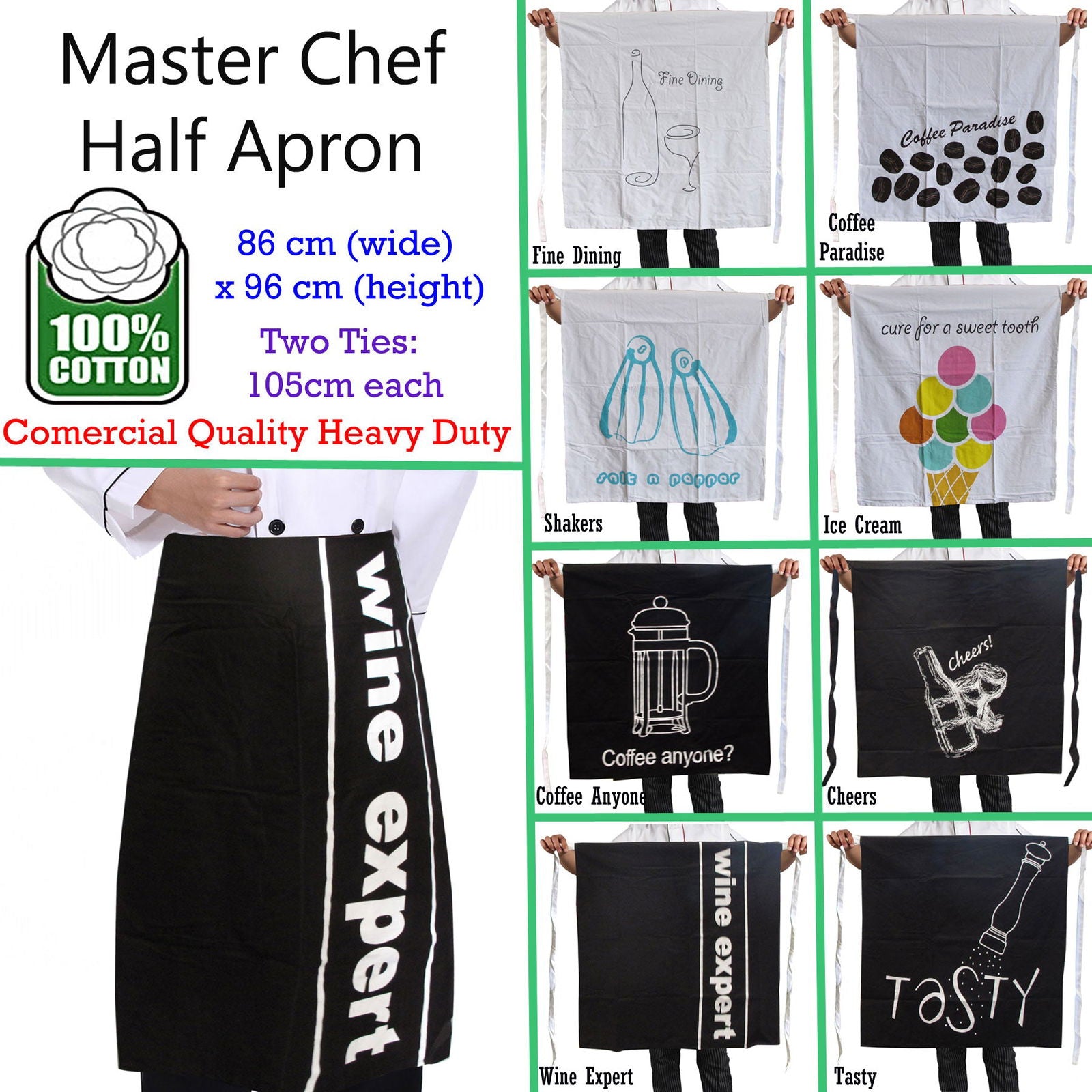 100% Cotton Master Chef Half Apron Heavy Duty Coffee Anyone - Next Deals AU