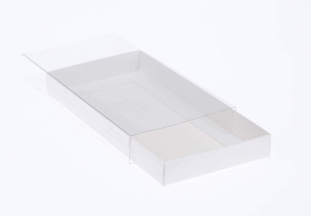 100 Pack of White Card Box - Clear Slide On Lid - 17 x 25 x 5cm -  Large Beauty Product Gift Giving Hamper Tray Merch Fashion Cake Sweets Xmas - Next Deals AU