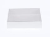 100 Pack of White Card Box - Clear Slide On Lid - 25 x 25 x 6cm - Large Beauty Product Gift Giving Hamper Tray Merch Fashion Cake Sweets Xmas - Next Deals AU