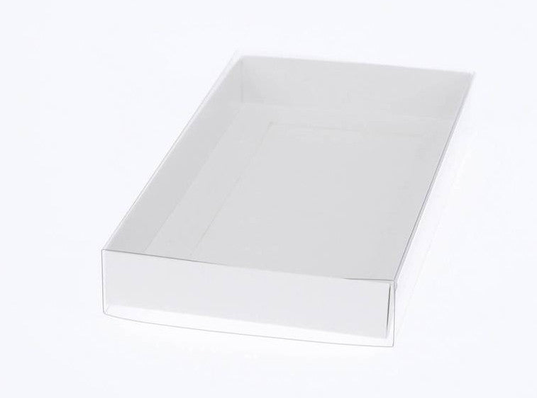 100 Pack of White Card Box - Clear Slide On Lid - 25 x 25 x 6cm - Large Beauty Product Gift Giving Hamper Tray Merch Fashion Cake Sweets Xmas - Next Deals AU