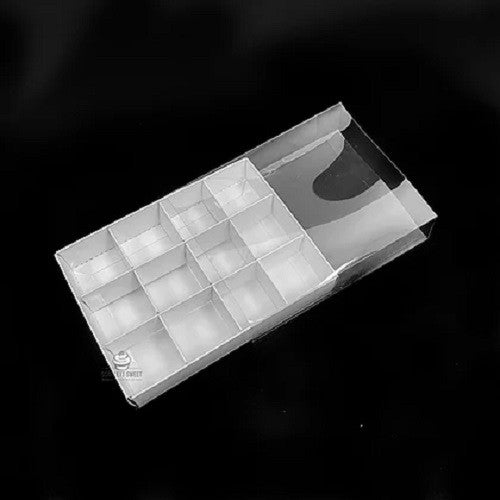 100 Pack of White Card Chocolate Sweet Soap Product Reatail Gift Box - 12 bay 4x4x3cm Compartments  - Clear Slide On Lid - 16x12x3cm - Next Deals AU