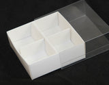 100 Pack of White Card Chocolate Sweet Soap Product Reatail Gift Box - 4 Bay Compartments - Clear Slide On Lid - 8x8x3cm - Next Deals AU