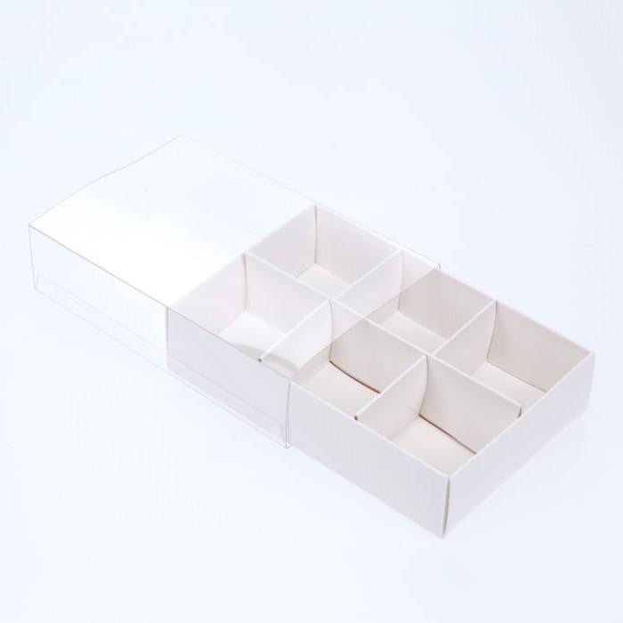 100 Pack of White Card Chocolate Sweet Soap Product Reatail Gift Box - 6 Bay Compartments - Clear Slide On Lid - 12x8x3cm - Next Deals AU