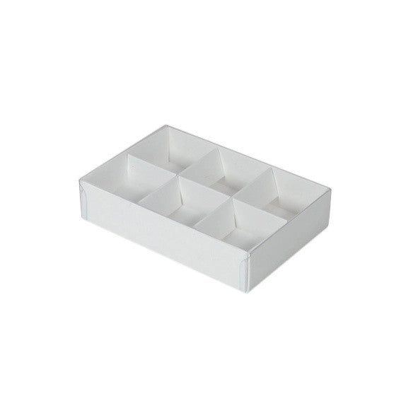 100 Pack of White Card Chocolate Sweet Soap Product Reatail Gift Box - 6 Bay Compartments - Clear Slide On Lid - 12x8x3cm - Next Deals AU