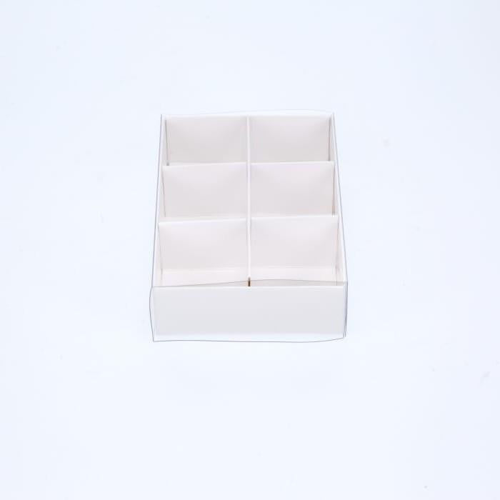 100 Pack of White Card Chocolate Sweet Soap Product Reatail Gift Box - 6 Bay Compartments - Clear Slide On Lid - 12x8x3cm - Next Deals AU