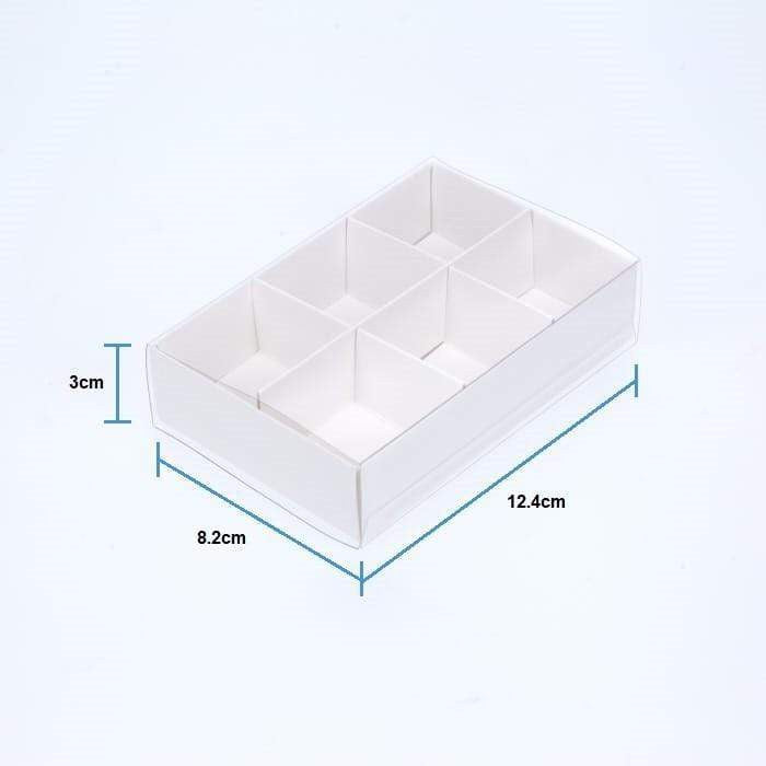 100 Pack of White Card Chocolate Sweet Soap Product Reatail Gift Box - 6 Bay Compartments - Clear Slide On Lid - 12x8x3cm - Next Deals AU