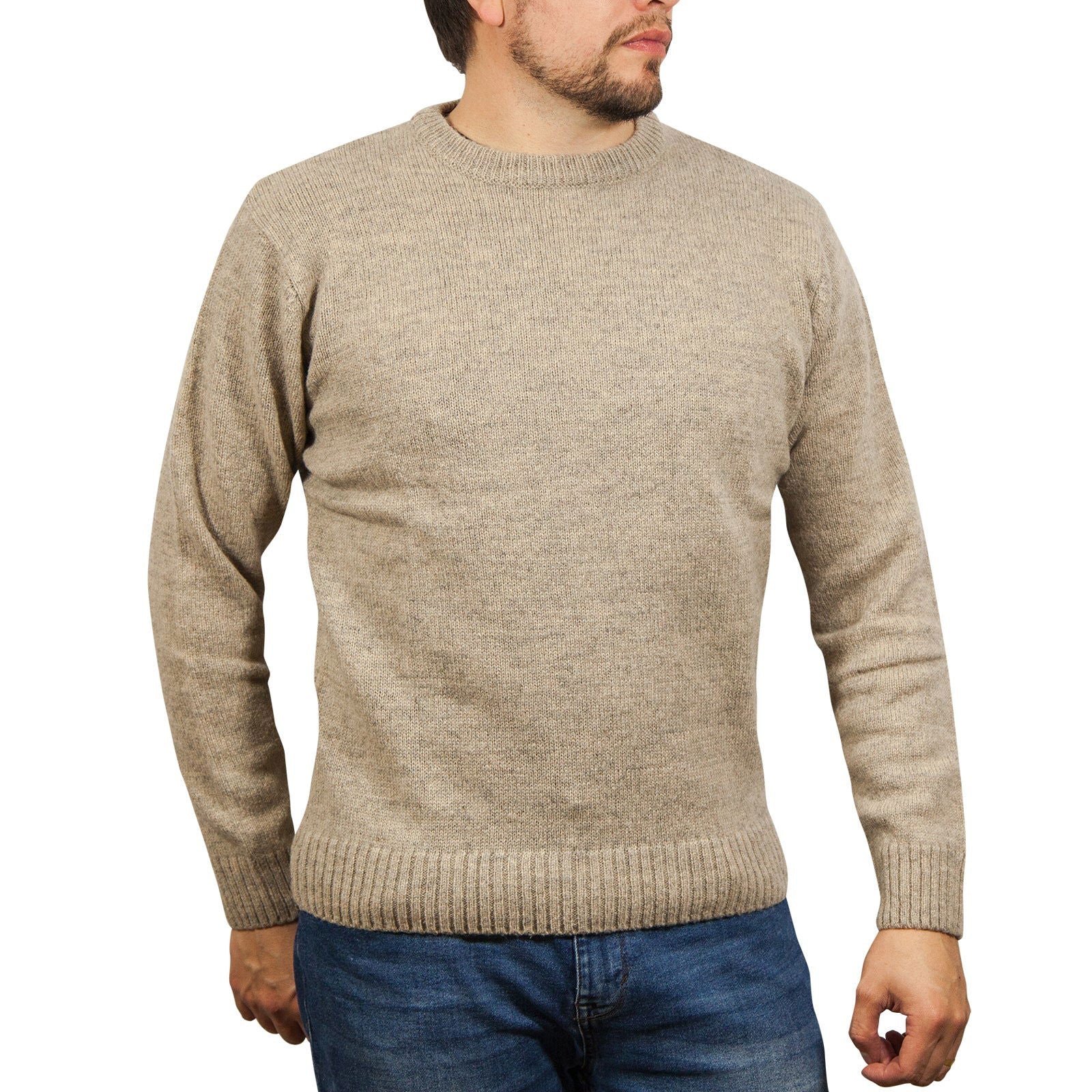 100% SHETLAND WOOL CREW Round Neck Knit JUMPER Pullover Mens Sweater Knitted - Beige (03) - 4XL - Next Deals AU