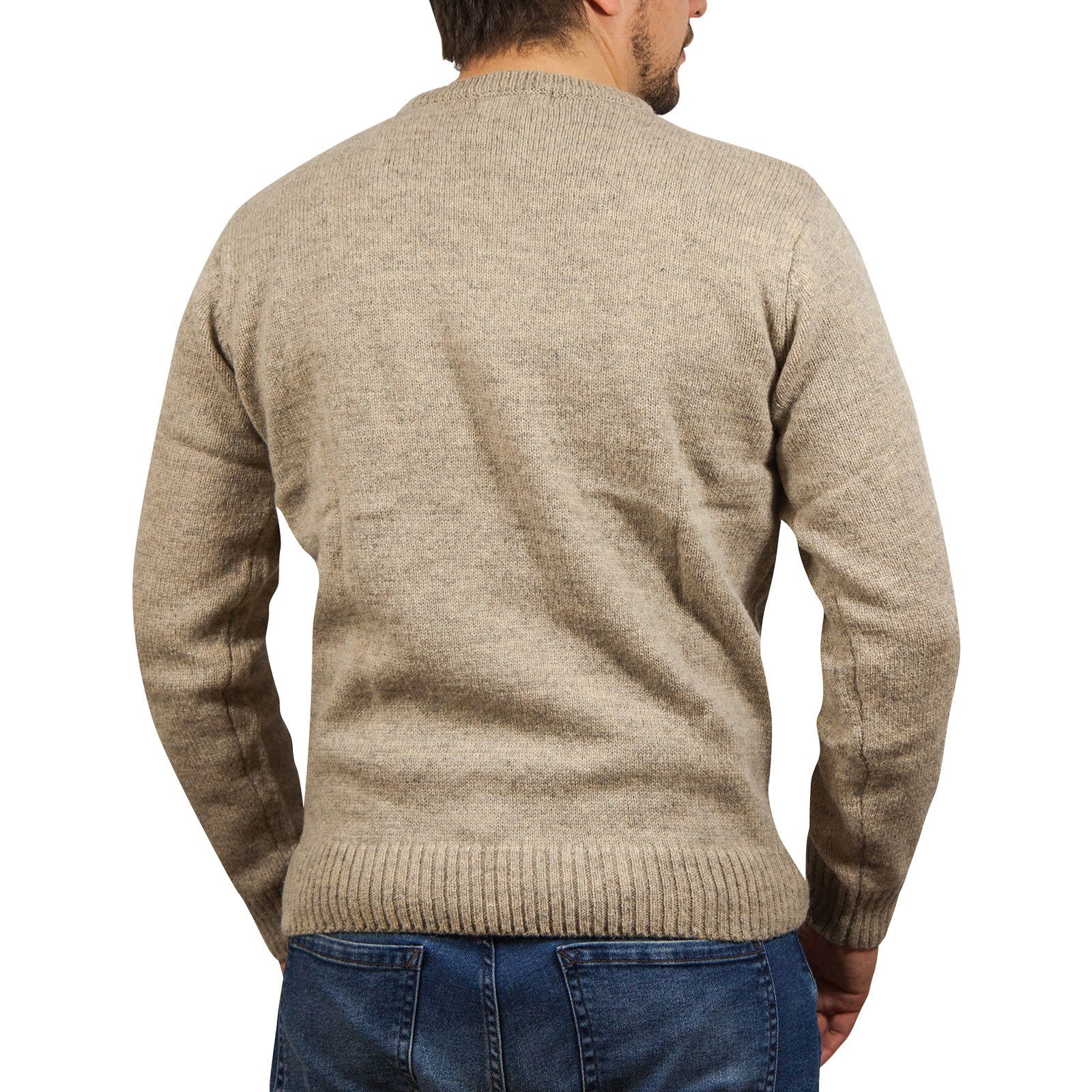 100% SHETLAND WOOL CREW Round Neck Knit JUMPER Pullover Mens Sweater Knitted - Beige (03) - XL - Next Deals AU