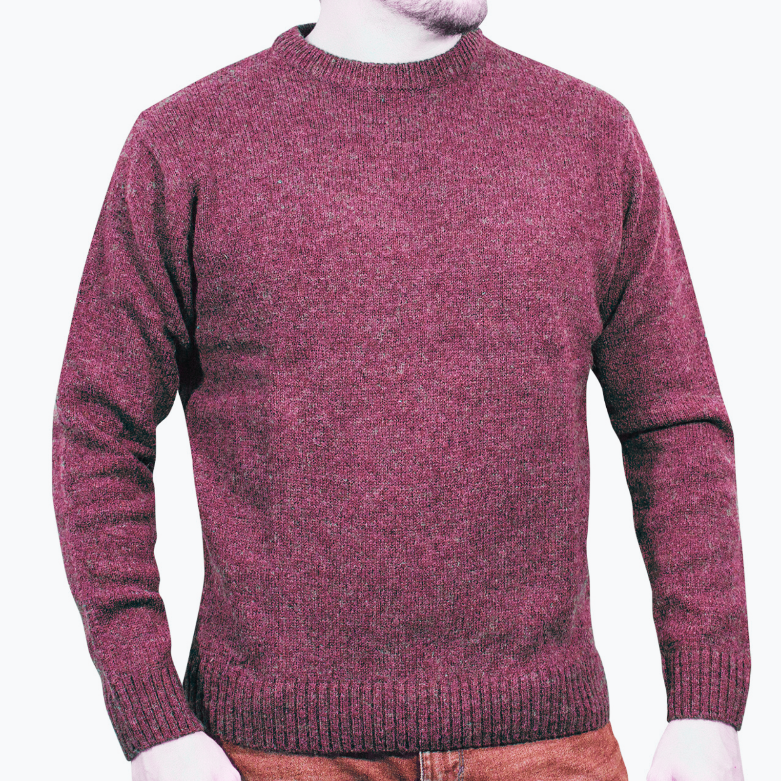 100% SHETLAND WOOL CREW Round Neck Knit JUMPER Pullover Mens Sweater Knitted - Burgundy (97) - S - Next Deals AU
