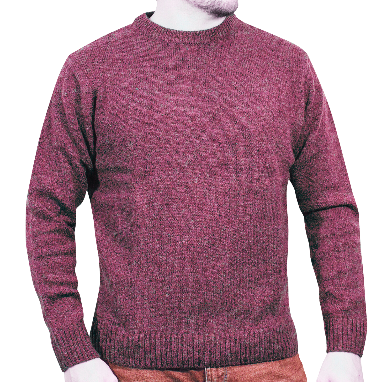 100% SHETLAND WOOL CREW Round Neck Knit JUMPER Pullover Mens Sweater Knitted - Burgundy (97) - XL - Next Deals AU