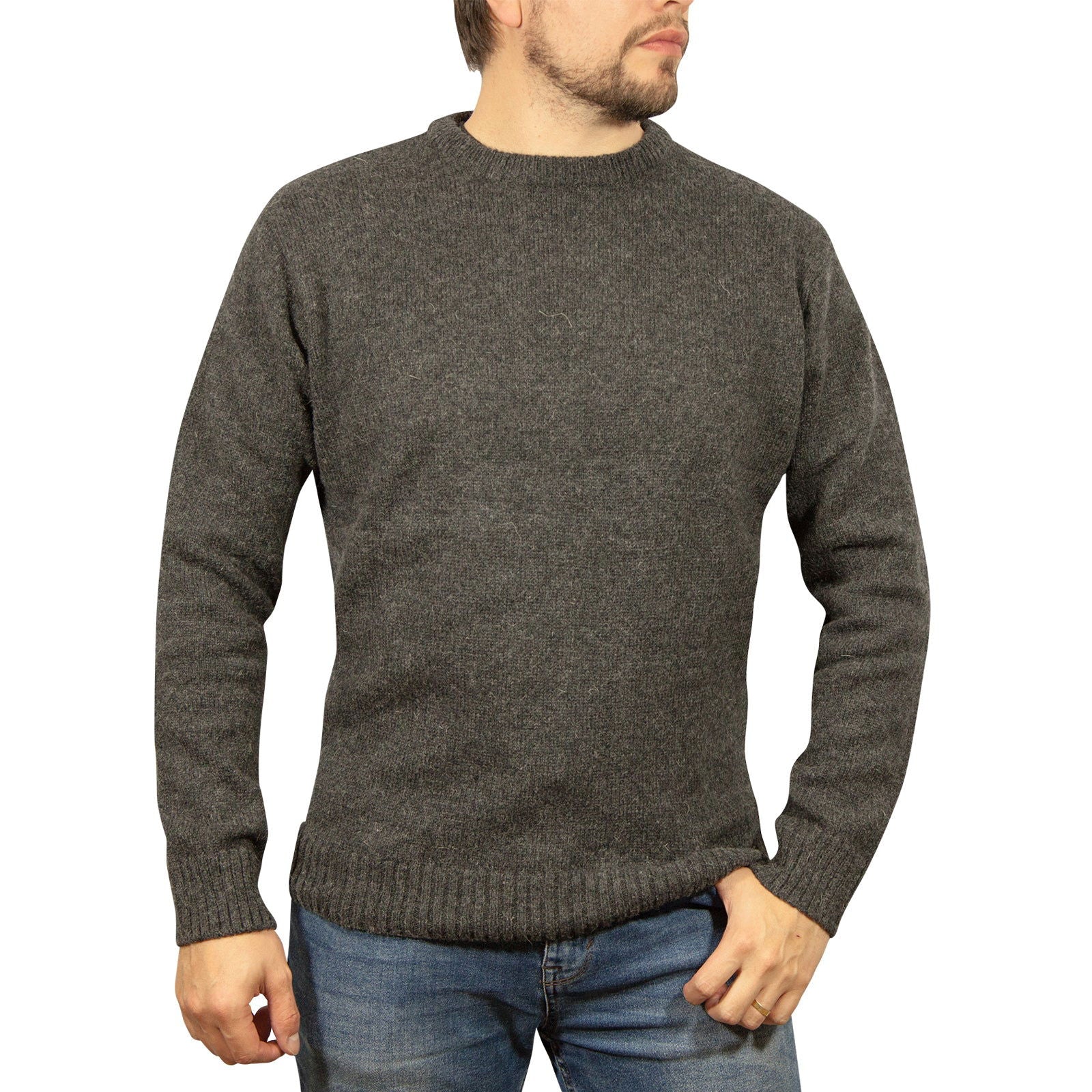 100% SHETLAND WOOL CREW Round Neck Knit JUMPER Pullover Mens Sweater Knitted - Charcoal (29) - XXL - Next Deals AU
