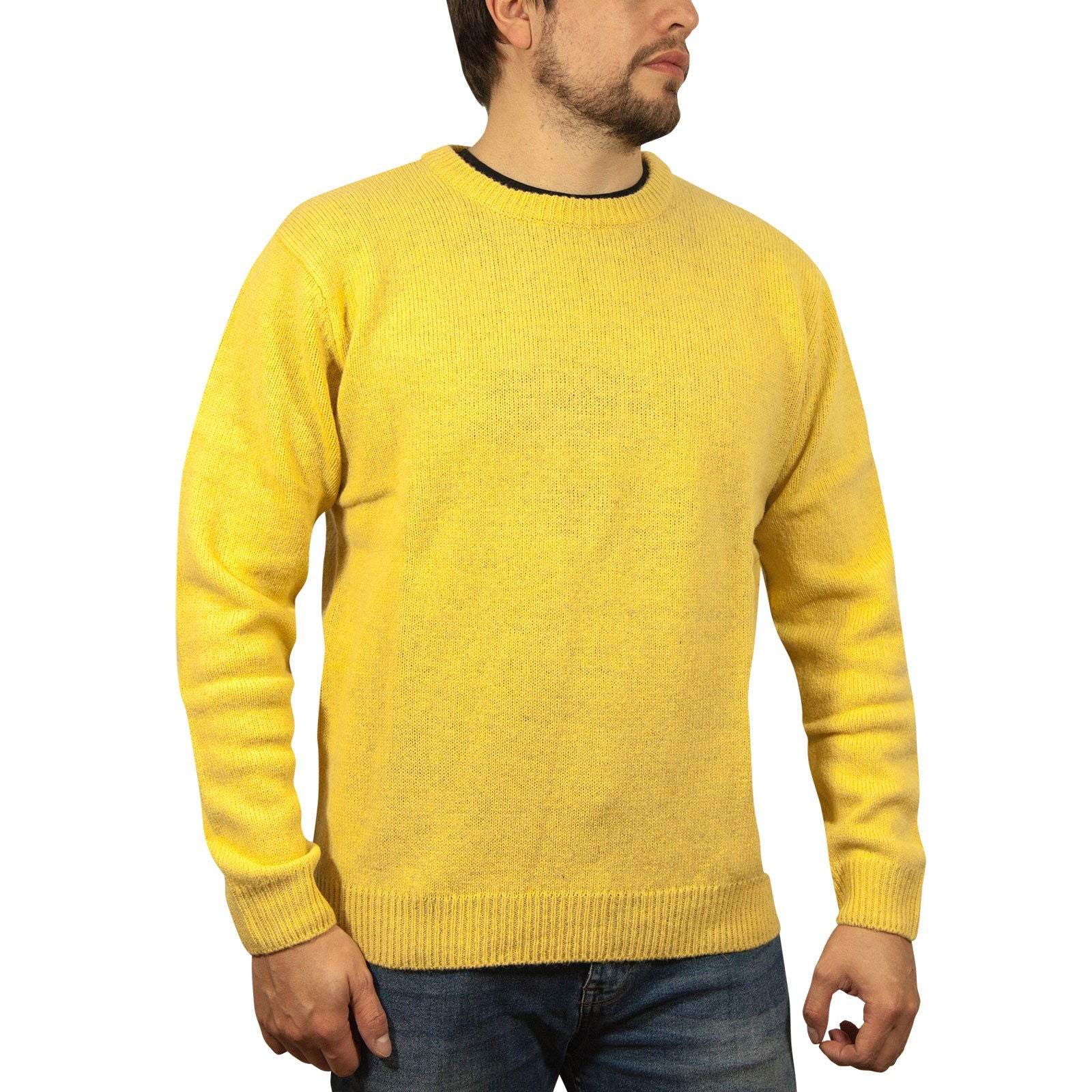 100% SHETLAND WOOL CREW Round Neck Knit JUMPER Pullover Mens Sweater Knitted - Corn (14) - S - Next Deals AU