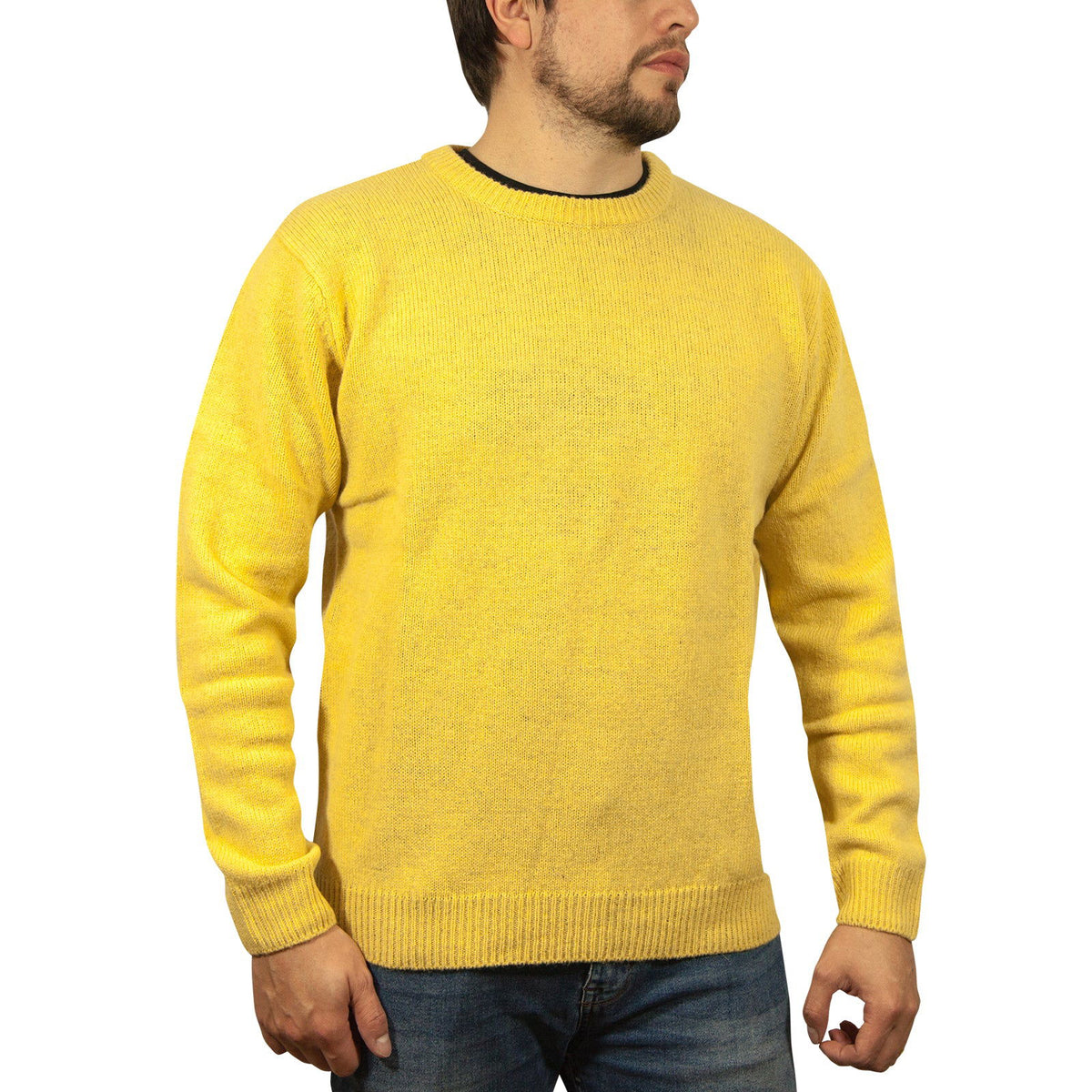 100% SHETLAND WOOL CREW Round Neck Knit JUMPER Pullover Mens Sweater Knitted - Corn (14) - S - Next Deals AU