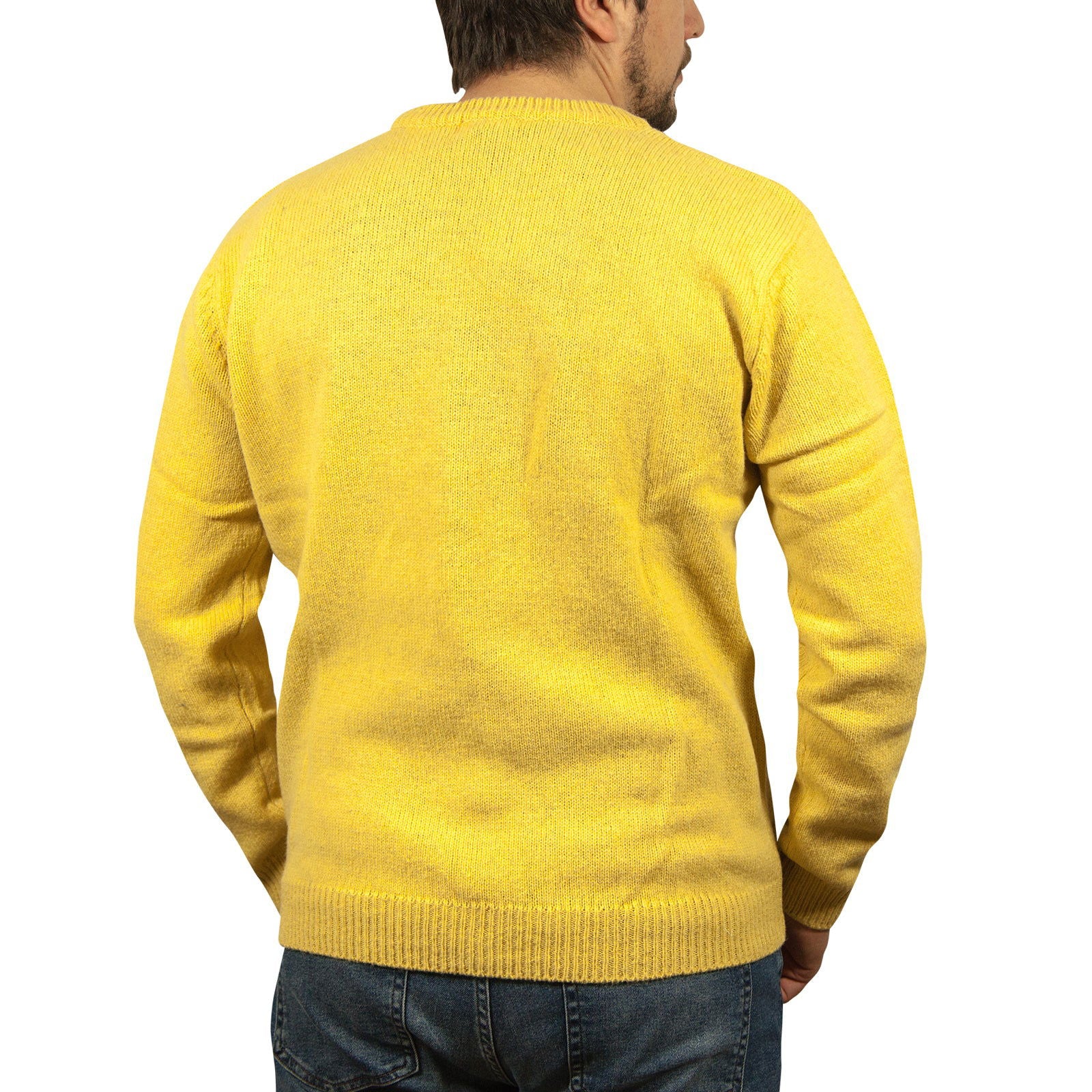 100% SHETLAND WOOL CREW Round Neck Knit JUMPER Pullover Mens Sweater Knitted - Corn (14) - S - Next Deals AU