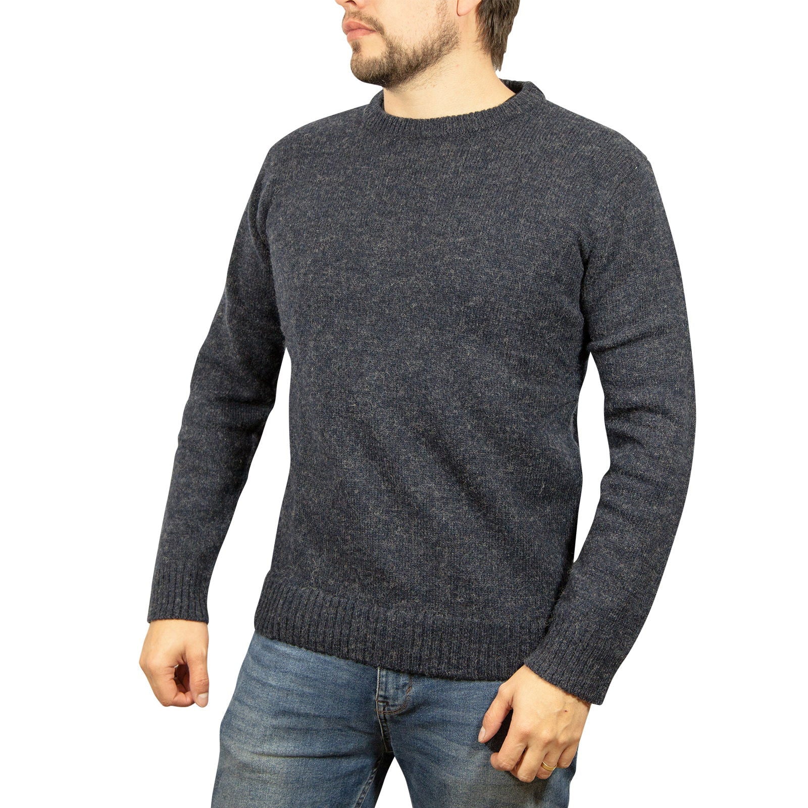 100% SHETLAND WOOL CREW Round Neck Knit JUMPER Pullover Mens Sweater Knitted - Navy (45) - S - Next Deals AU
