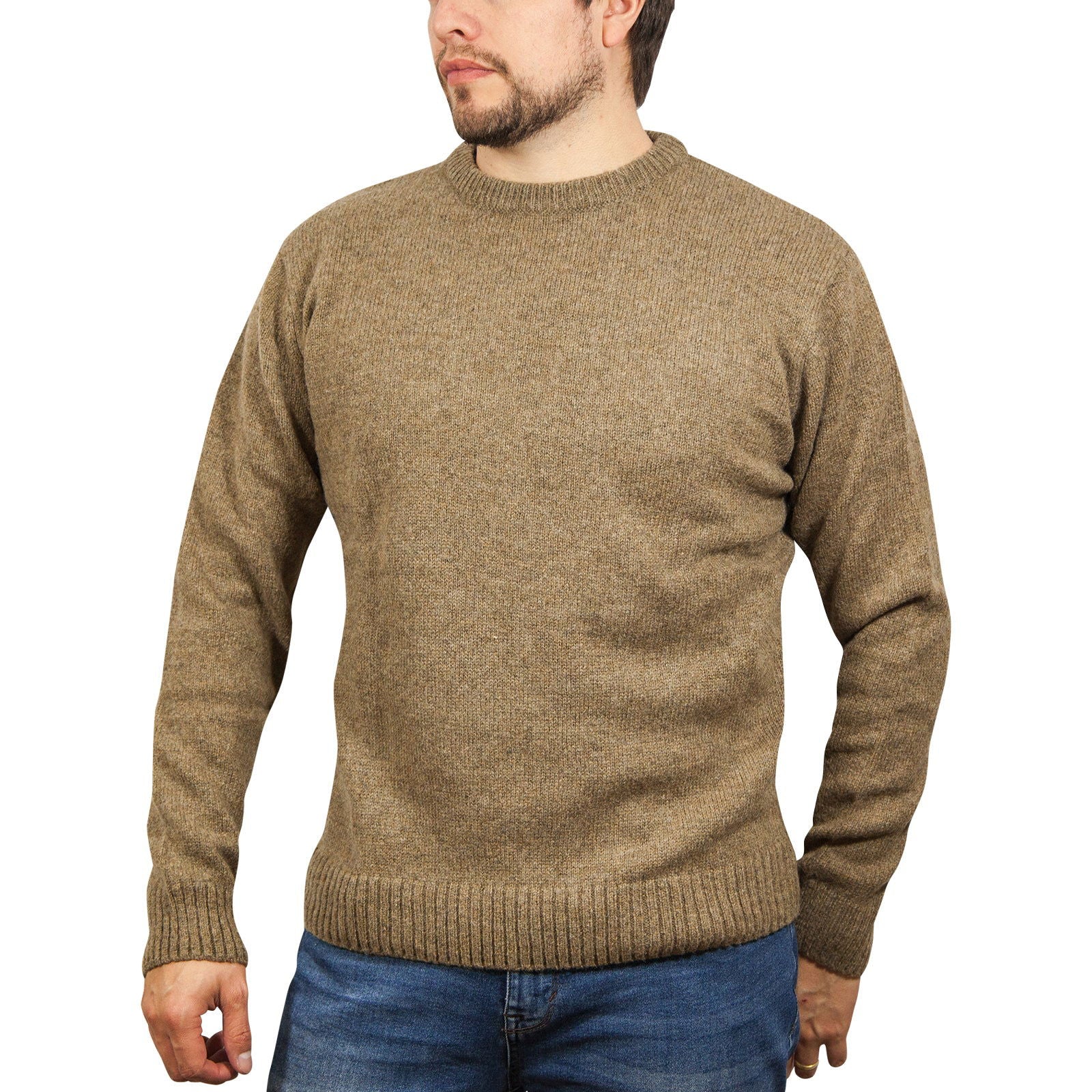 100% SHETLAND WOOL CREW Round Neck Knit JUMPER Pullover Mens Sweater Knitted - Nutmeg (23) - 5XL - Next Deals AU