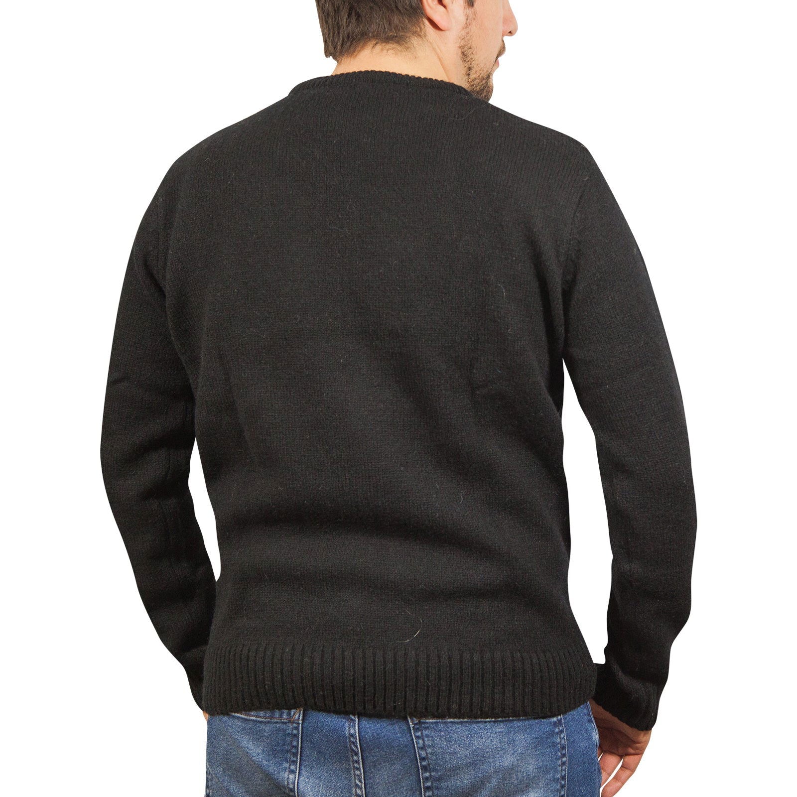 100% SHETLAND WOOL CREW Round Neck Knit JUMPER Pullover Mens Sweater Knitted - Plain Black - 3XL - Next Deals AU