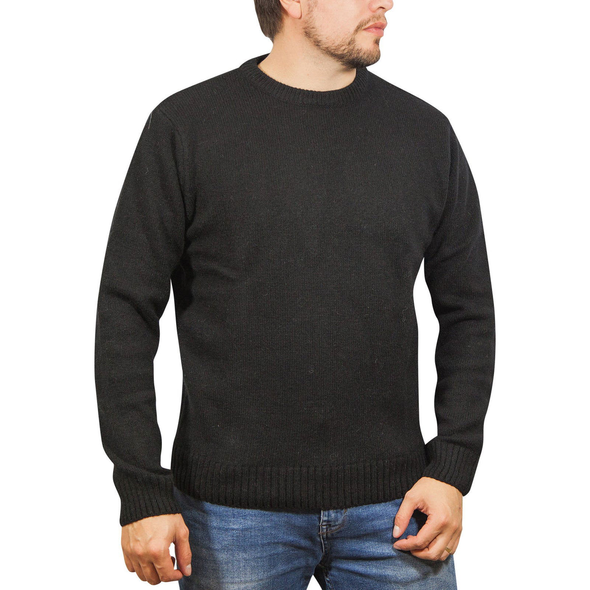 100% SHETLAND WOOL CREW Round Neck Knit JUMPER Pullover Mens Sweater Knitted - Plain Black - S - Next Deals AU