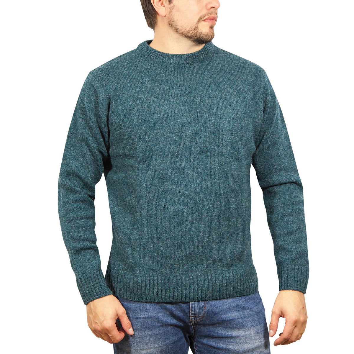100% SHETLAND WOOL CREW Round Neck Knit JUMPER Pullover Mens Sweater Knitted - Sherwood (32) - XL - Next Deals AU