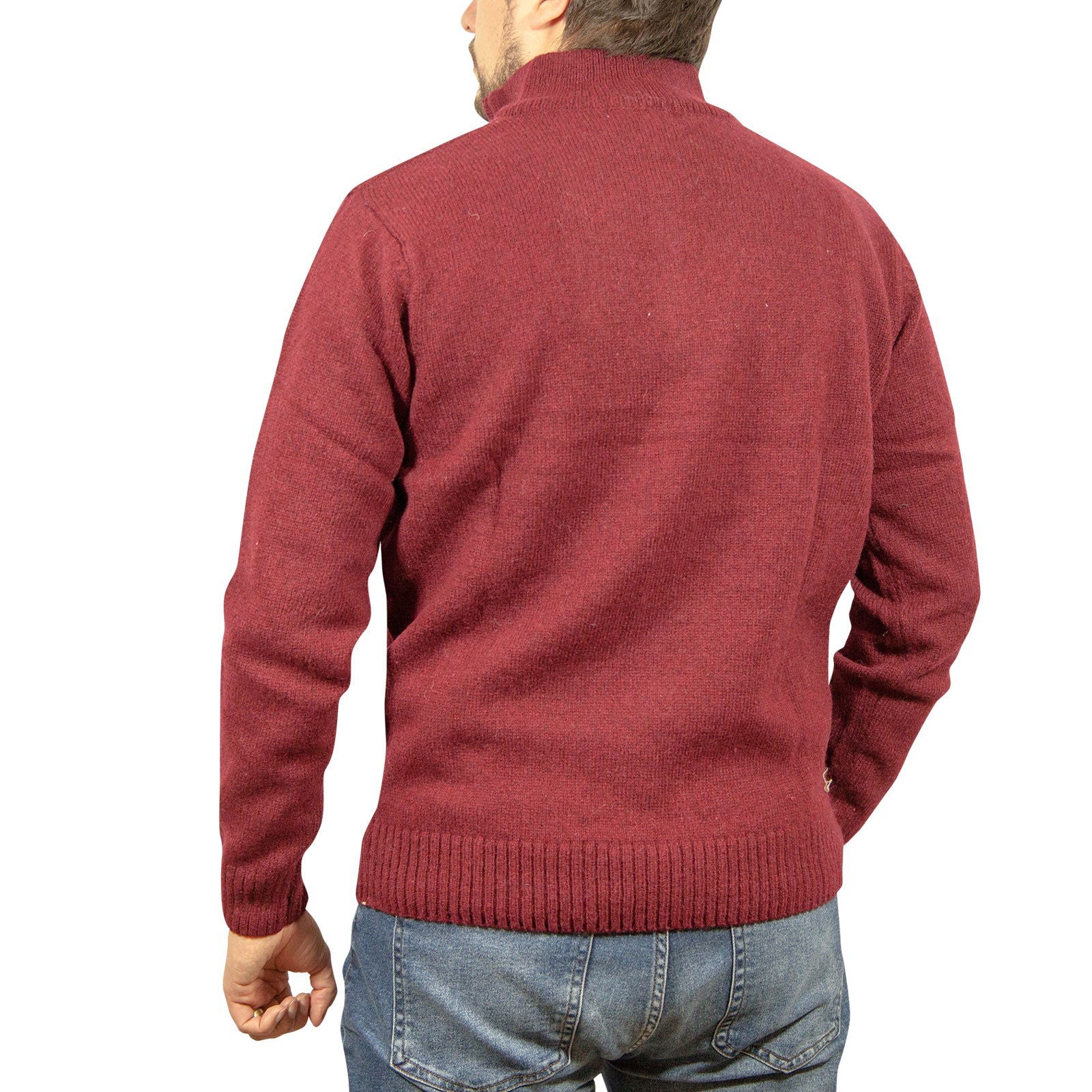 100% SHETLAND WOOL Half Zip Up Knit JUMPER Pullover Mens Sweater Knitted - Burgundy (97) - XXL - Next Deals AU