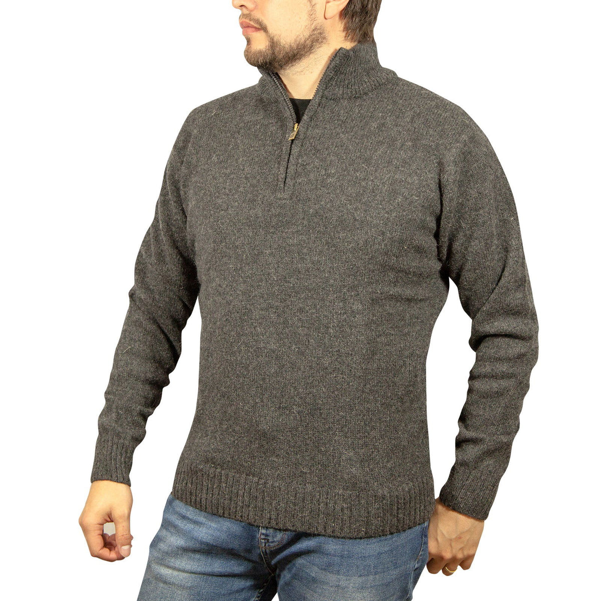 100% SHETLAND WOOL Half Zip Up Knit JUMPER Pullover Mens Sweater Knitted - Charcoal (29) - 4XL - Next Deals AU