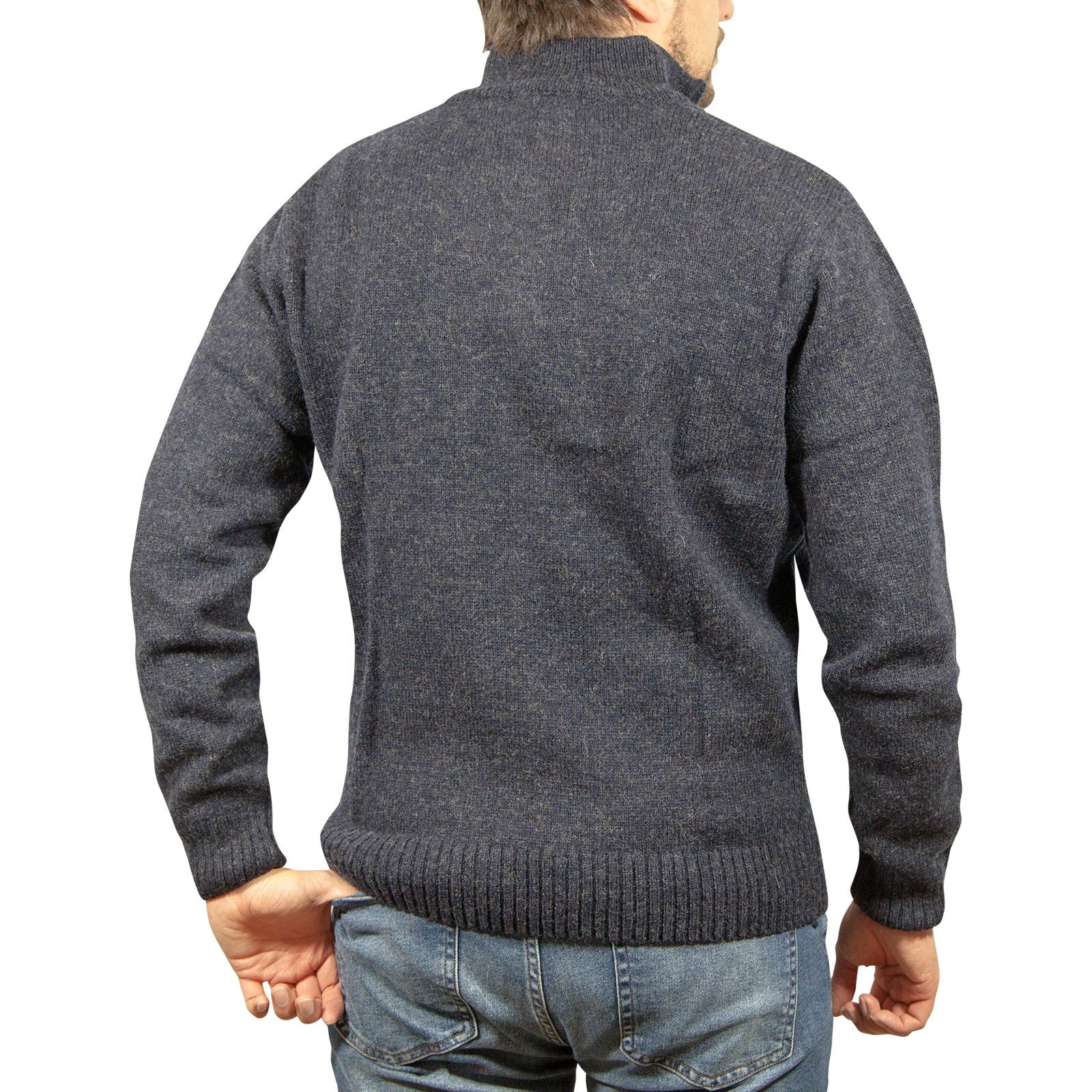 100% SHETLAND WOOL Half Zip Up Knit JUMPER Pullover Mens Sweater Knitted - Denim Blue (45) - L - Next Deals AU