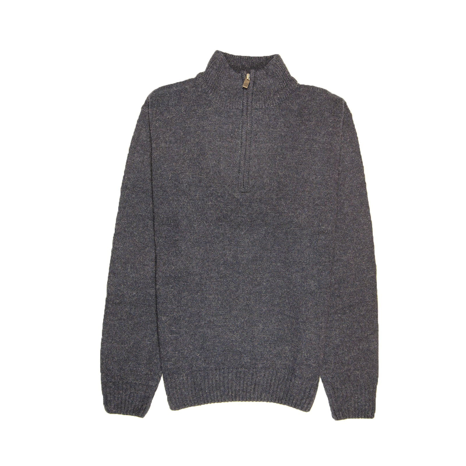 100% SHETLAND WOOL Half Zip Up Knit JUMPER Pullover Mens Sweater Knitted - Denim Blue (45) - L - Next Deals AU