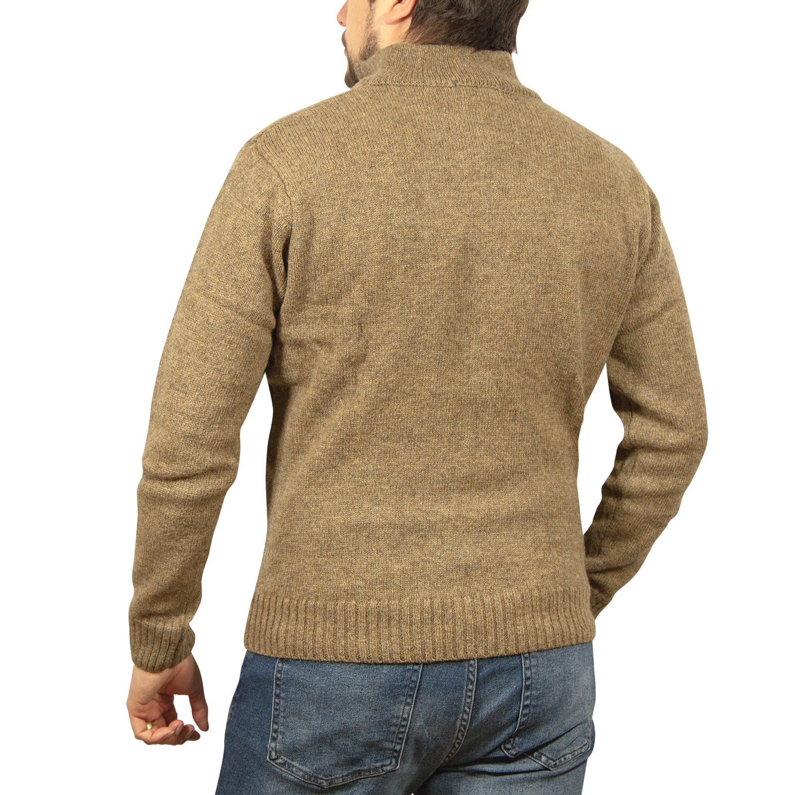 100% SHETLAND WOOL Half Zip Up Knit JUMPER Pullover Mens Sweater Knitted - Nutmeg (23) - S - Next Deals AU
