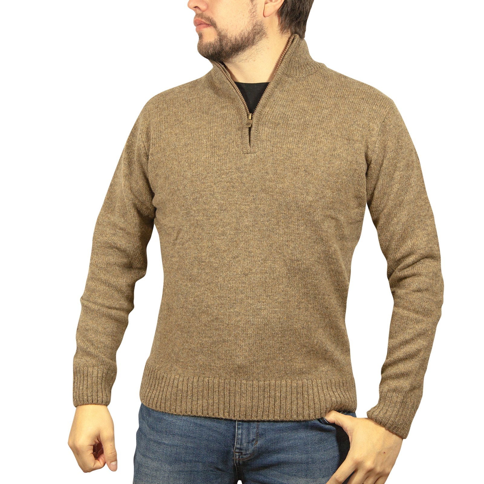 100% SHETLAND WOOL Half Zip Up Knit JUMPER Pullover Mens Sweater Knitted - Nutmeg (23) - XL - Next Deals AU