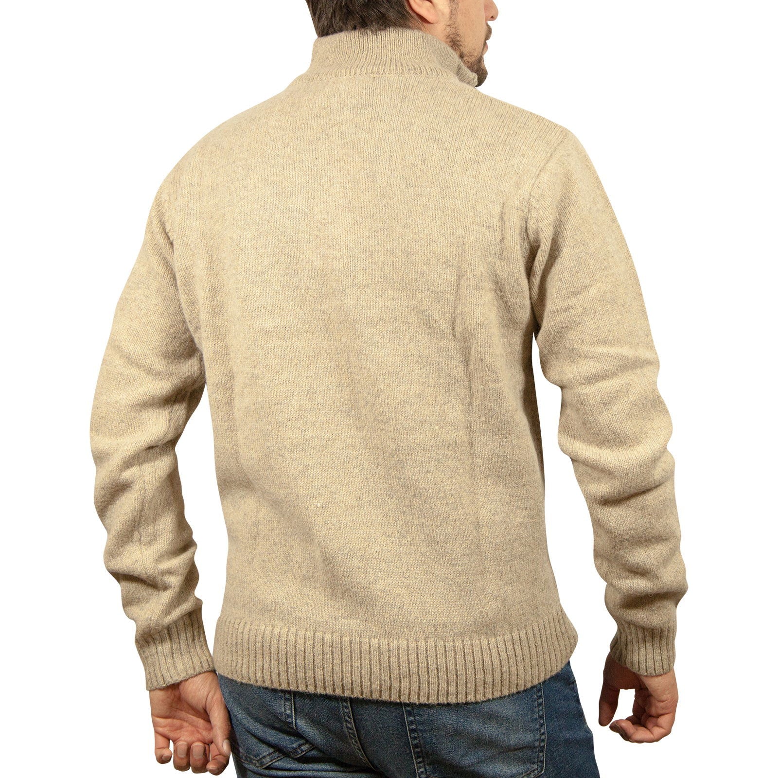100% SHETLAND WOOL Half Zip Up Knit JUMPER Pullover Mens Sweater Knitted - Oat Marle (03) - XL - Next Deals AU