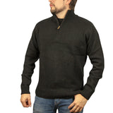 100% SHETLAND WOOL Half Zip Up Knit JUMPER Pullover Mens Sweater Knitted - Plain Black - XXL - Next Deals AU