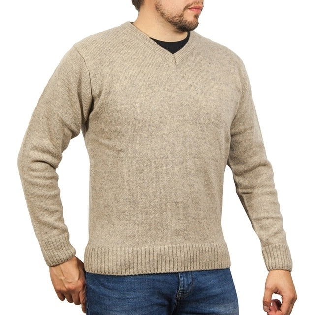 100% Shetland Wool V Neck Knit Jumper Pullover Mens Sweater Knitted - Oat Marle (03) - XXL - Next Deals AU