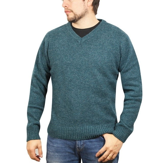 100% Shetland Wool V Neck Knit Jumper Pullover Mens Sweater Knitted - Sherwood (32) - XL - Next Deals AU