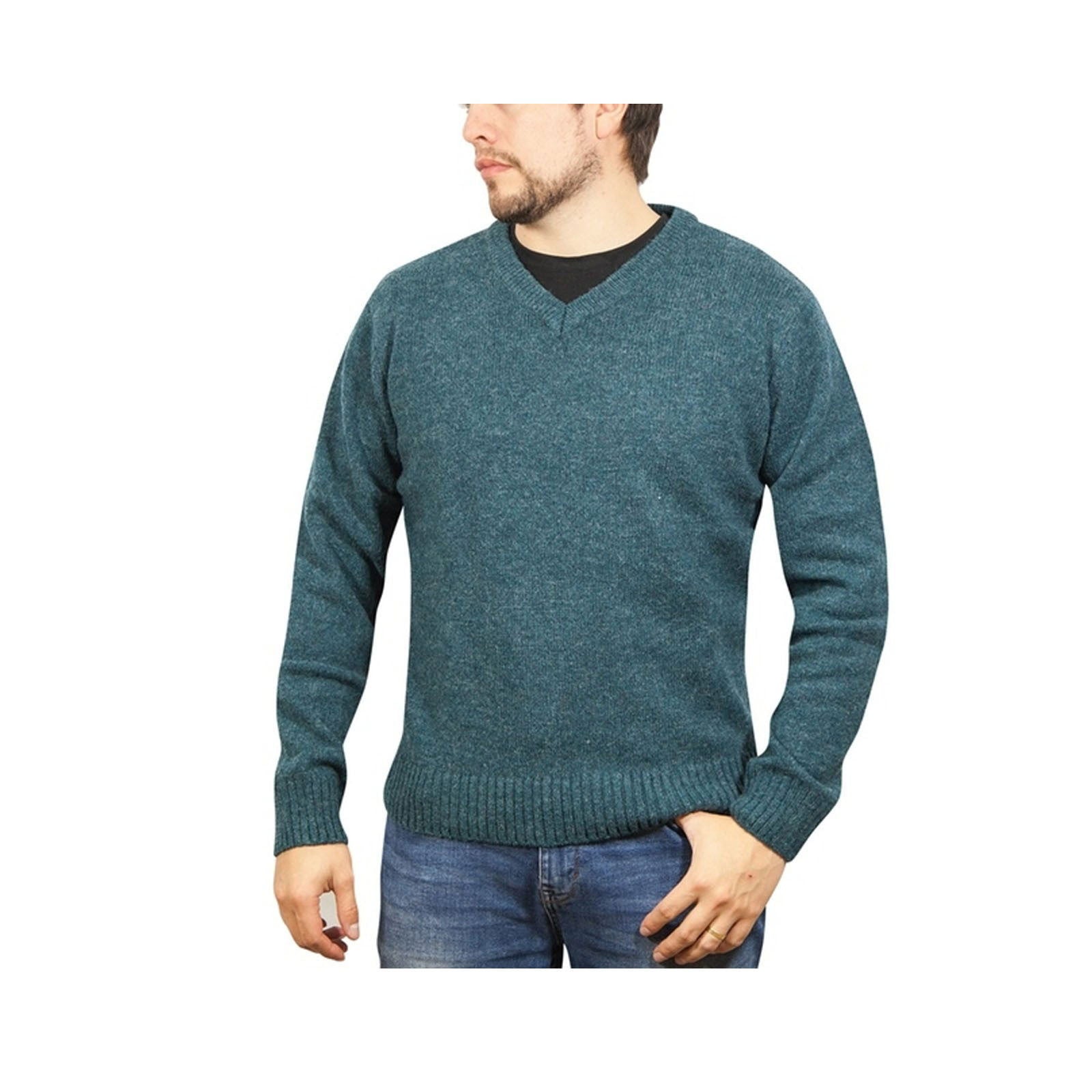 100% Shetland Wool V Neck Knit Jumper Pullover Mens Sweater Knitted - Sherwood (32) - XL - Next Deals AU