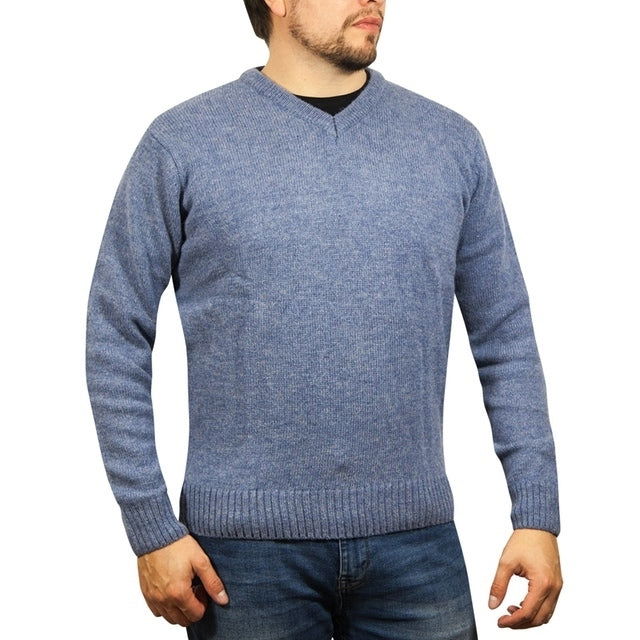 100% Shetland Wool V Neck Knit Jumper Pullover Mens Sweater Knitted - Sky (40) - 3XL - Next Deals AU