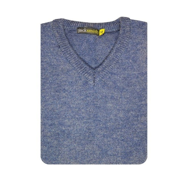 100% Shetland Wool V Neck Knit Jumper Pullover Mens Sweater Knitted - Sky (40) - 3XL - Next Deals AU