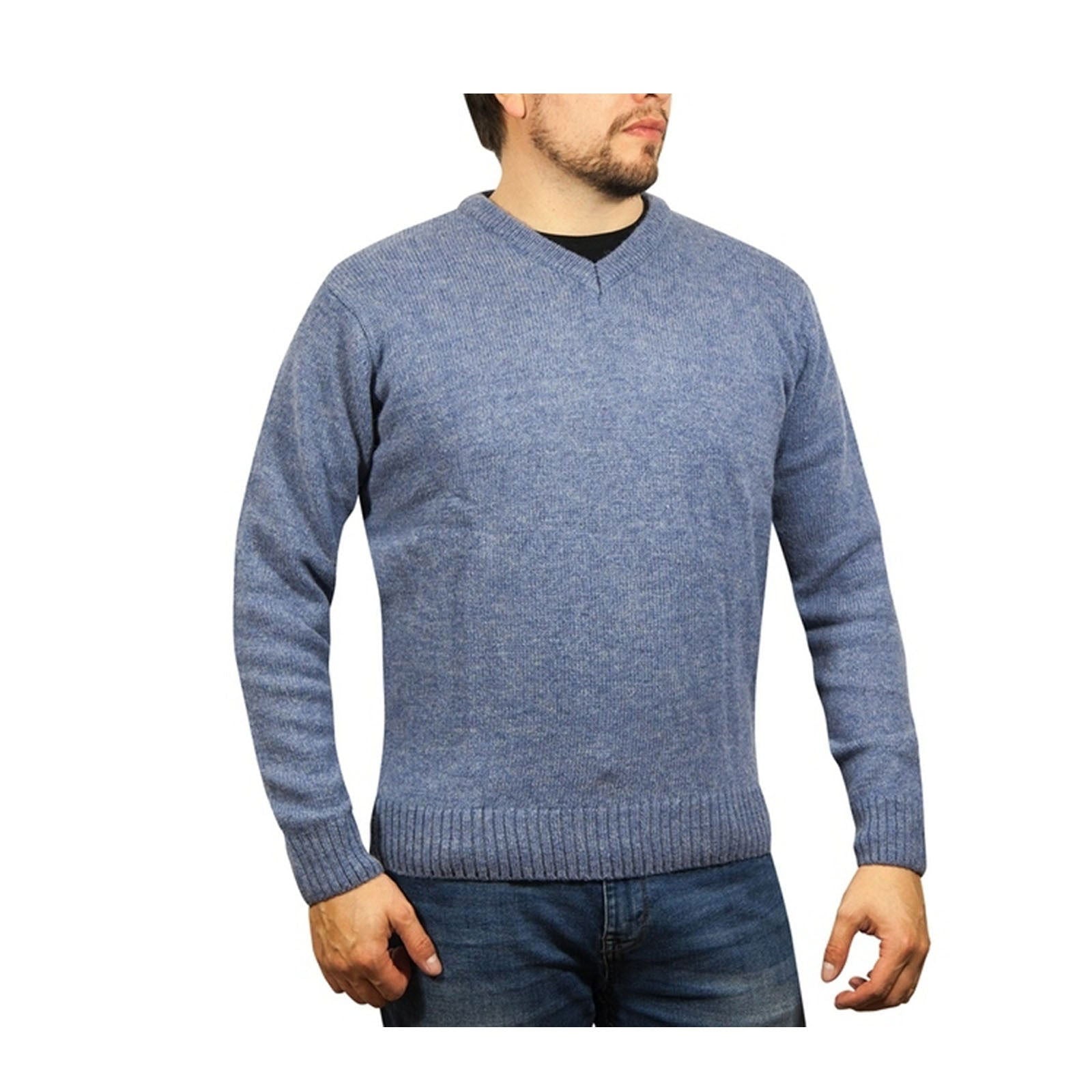 100% Shetland Wool V Neck Knit Jumper Pullover Mens Sweater Knitted - Sky (40) - XL - Next Deals AU