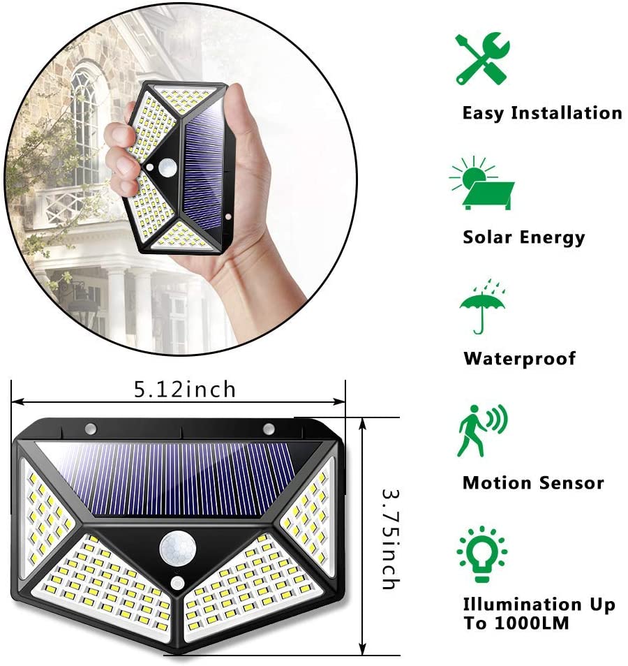 100 Waterproof LED Motion Sensor Solar Security Lights Outdoor (2pack) - Next Deals AU