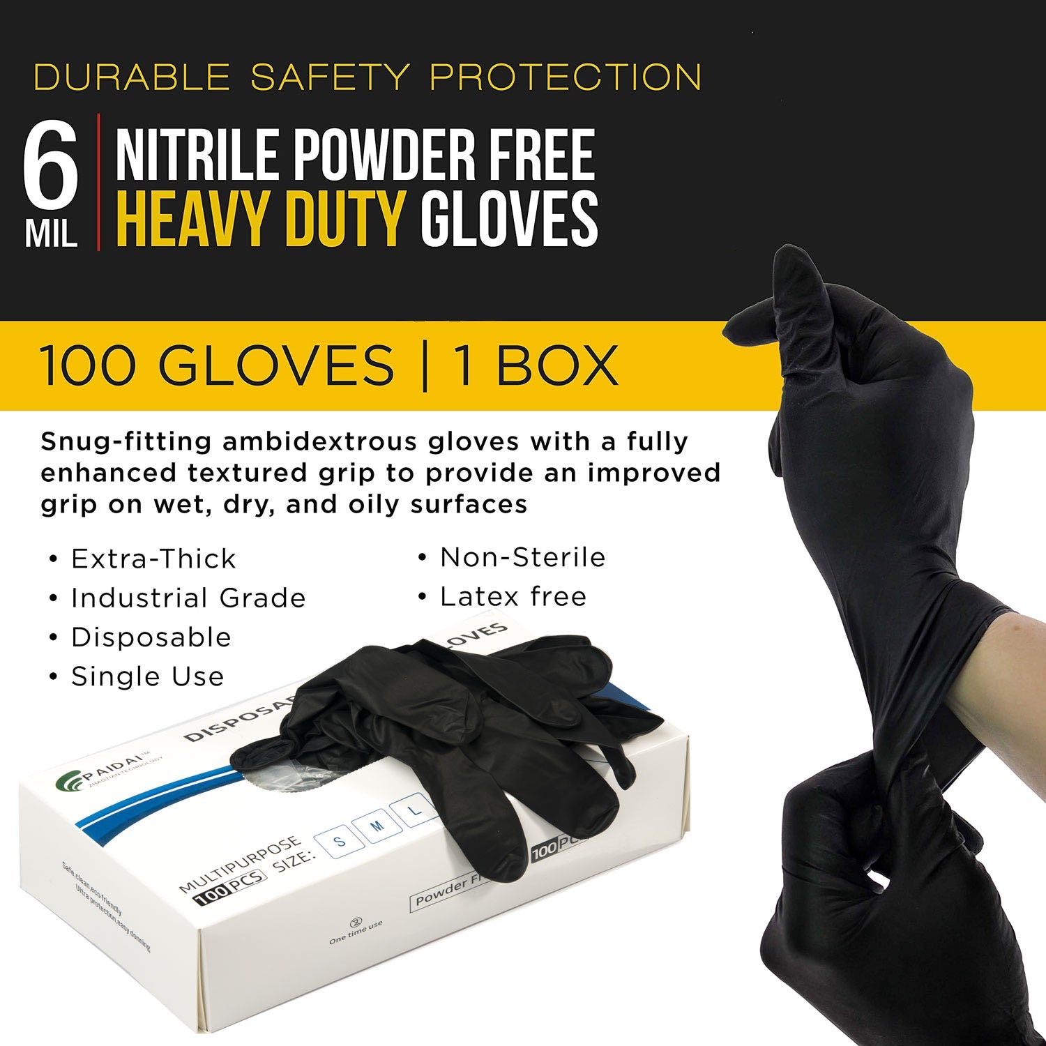 100x Nitrile Black Industrial Mechanic Tattoo Food Disposable Gloves Medium - Next Deals AU