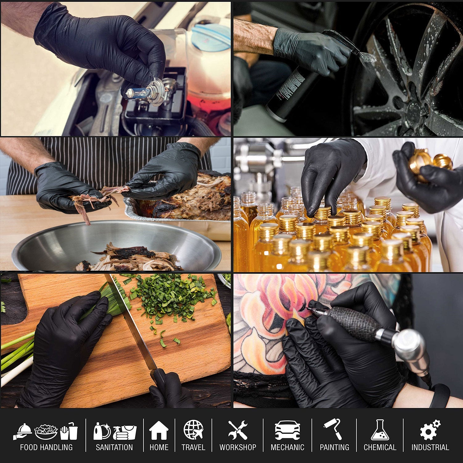 100x Nitrile Black Industrial Mechanic Tattoo Food Disposable Gloves Medium - Next Deals AU