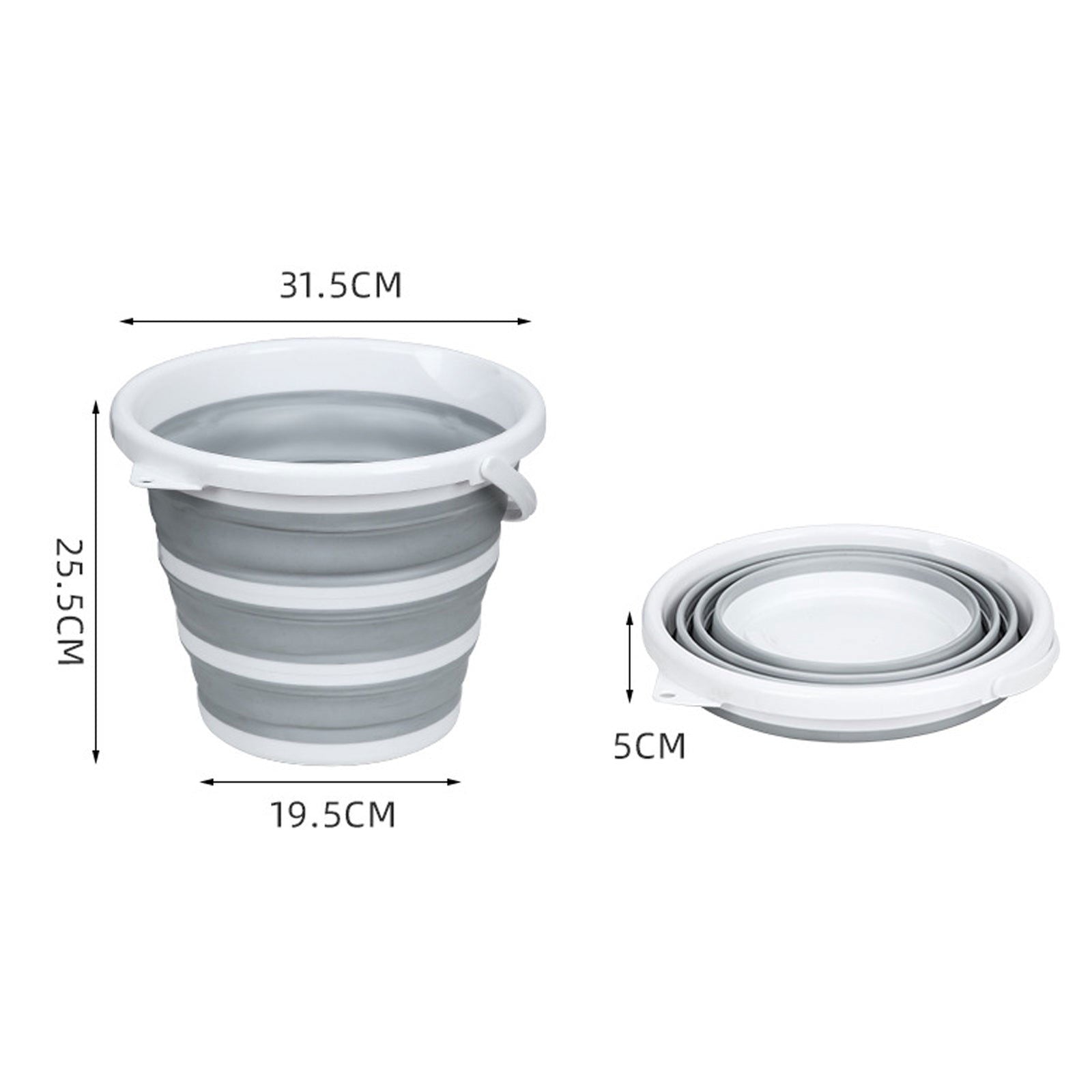 10 Litre Foldable Collapsible Bucket Silicone for Home/Hiking/Camping/Fishing - Grey/White - Next Deals AU