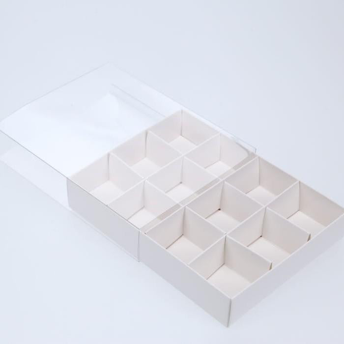10 Pack of White Card Chocolate Sweet Soap Product Reatail Gift Box - 12 bay 4x4x3cm Compartments  - Clear Slide On Lid - 16x12x3cm - Next Deals AU