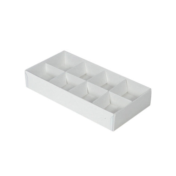 10 Pack of White Card Chocolate Sweet Soap Product Reatail Gift Box - 8 bay 3cm Compartments - Clear Slide On Lid - 16x8x3cm - Next Deals AU