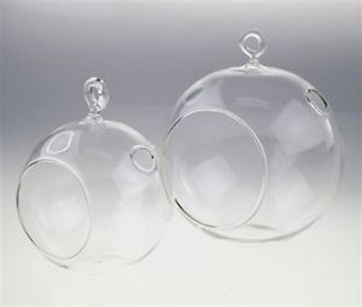 10 x Hanging Clear Glass Ball Tealight Candle Holder  - 10cm Diameter / High - Wedding Globe Decoration Terrarium Succulent Plant Mini Garden Holder Decor Craft Gift - Next Deals AU