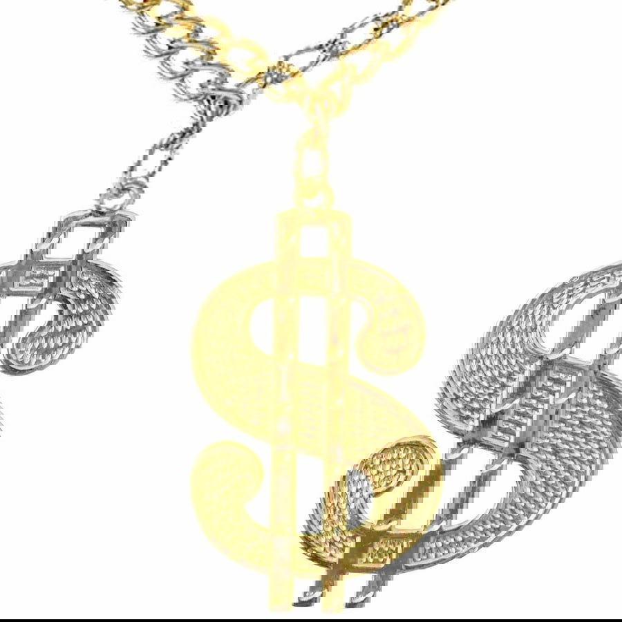 10cm Big Daddy Gold Chain Chunky Necklace Rapper 90s Hip Hop Fake $ Dollar Sign - Next Deals AU