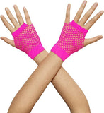 1 Pair Fishnet Gloves Fingerless Wrist Length 70s 80s Costume Party - Hot Pink - Next Deals AU